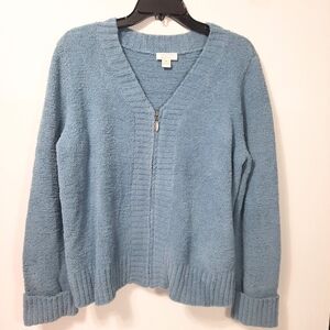 Christopher & Banks Women's Slate Grey Blue Long Sleeve Soft Sweater Zip Up XL